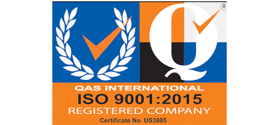 ISO 9001:2015 certification logo with a laurel wreath.