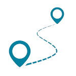 Icon of a path with location markers symbolizing improved part traceability in medical production workflows.