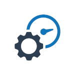 Icon of gears with a wrench symbolizing optimized tool life using fully integrated turnkey systems.