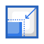 Icon of a machine with downward arrows representing reduced machine footprint through custom equipment design.